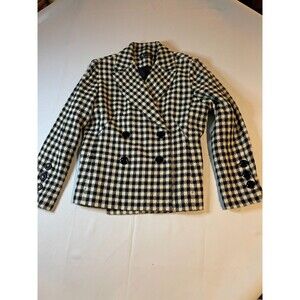 Larry Levine Suits Wool Blazer Jacket Women 14 White Black Check Double Breasted